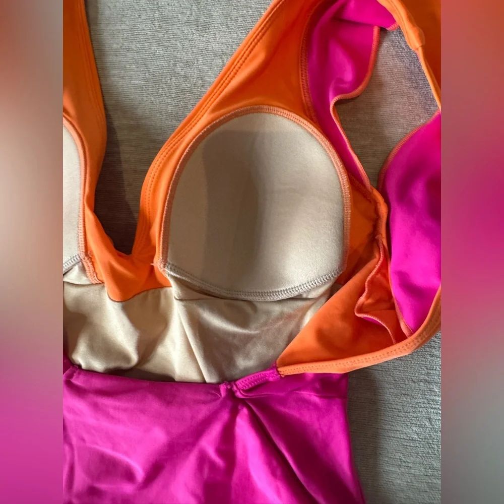 Summersalt Colorblock One-Piece Swimsuit – Orange & Pink Ruffle Sleeve | Size 4